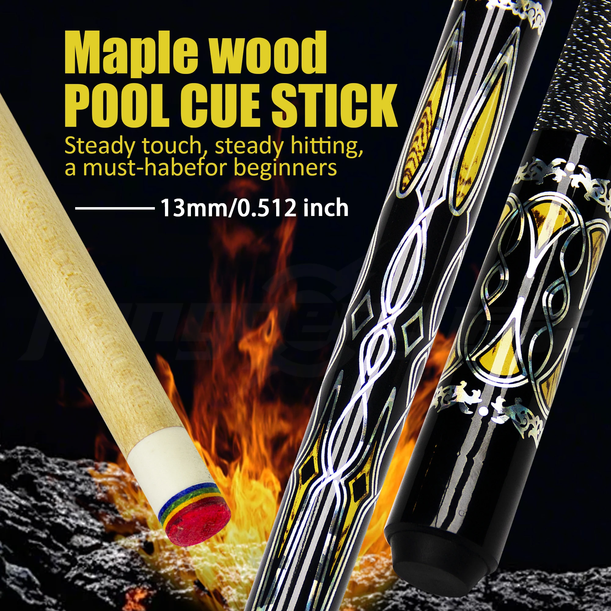 

1/2 Maple Wood Pool Cue｜13mm Rainbow Leather Tip & QuickLock Joint｜57.48in 20oz｜Winding Grip taco de billar