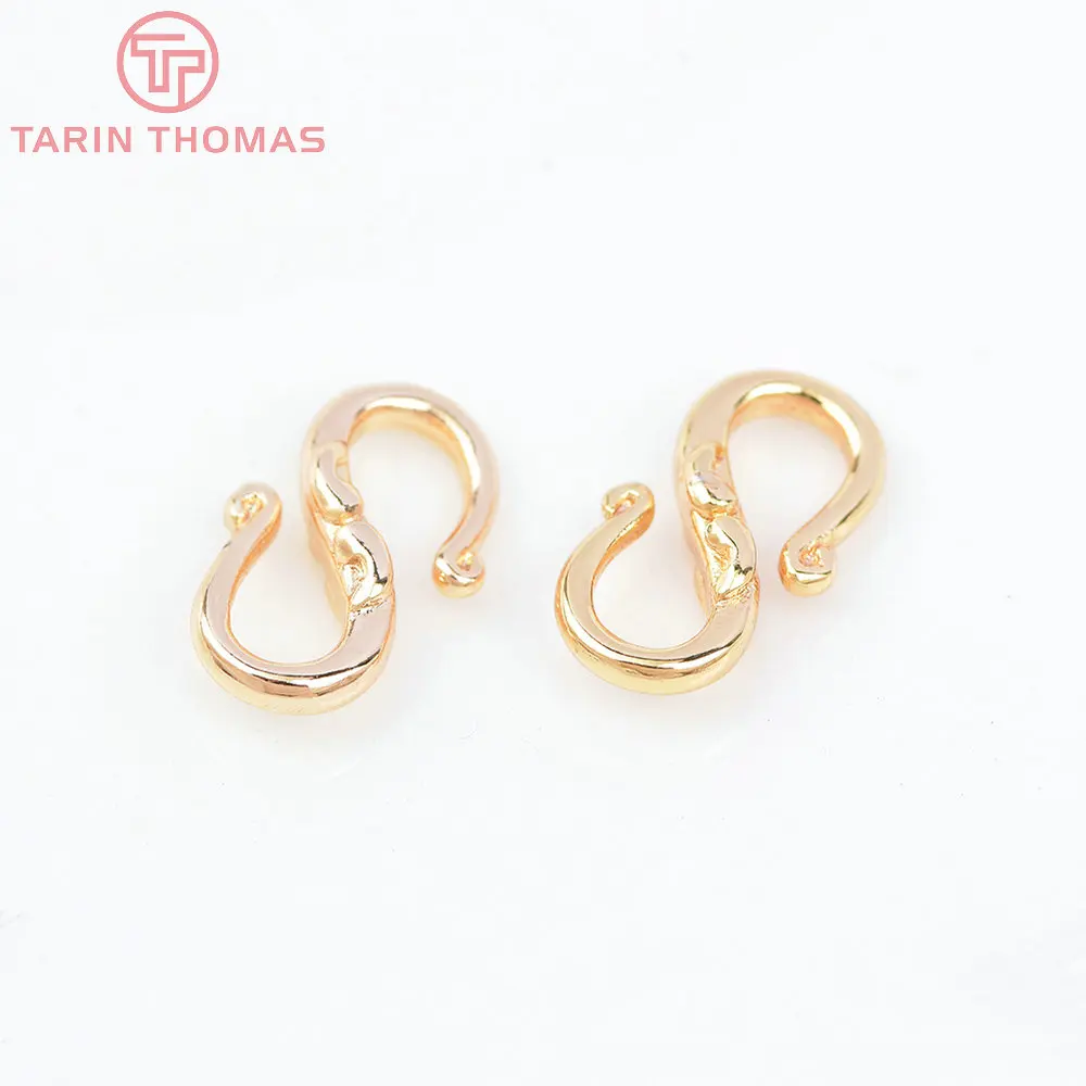 (3284)10PCS 9.5x17MM 24K Gold Color Brass S Shape Necklaces Bracelets Clasps High Quality Diy Jewelry Findings Accessories