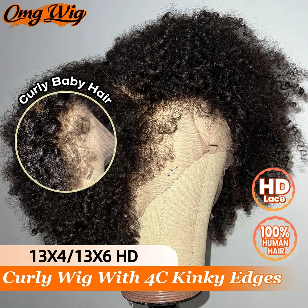 

Permanent 13x6 Real HD Lace Frontal Human Hair Wig Brazilian Curly Baby Hair For Women Kinky Edges New Trend Natural Hairline