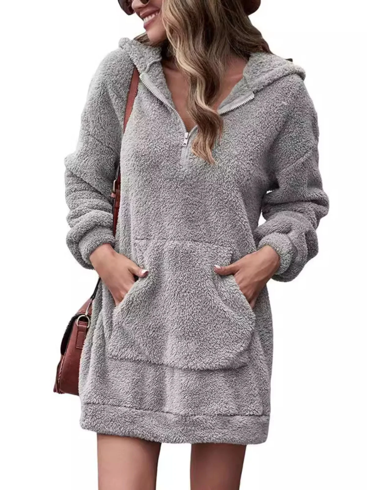 

Женская толстовка с капюшоном и карманами, пушистая, на молнии, в корейском стиле, модная, свободного кроя, в стиле BF, осенне-зимняя, уличная, повседневная, топ-куртка