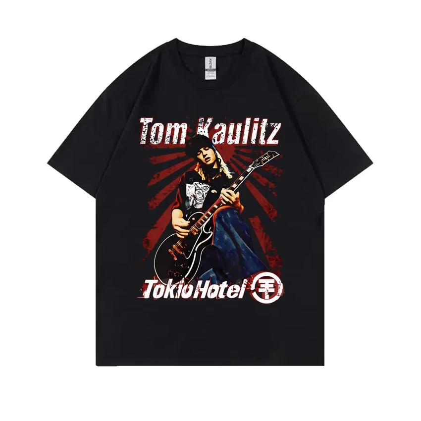 

Tokio Hotel Band Tom Kaulitz, летняя хлопковая футболка с принтом высокого качества, повседневная мужская футболка в стиле Харадзюку, модная уличная одежда