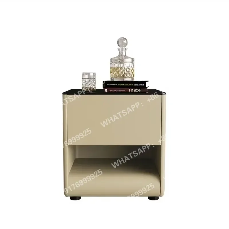 Modern Home Furniture Nightstand Design Contemporary Bedroom Storage Bedside Table with Glass Top Handleless