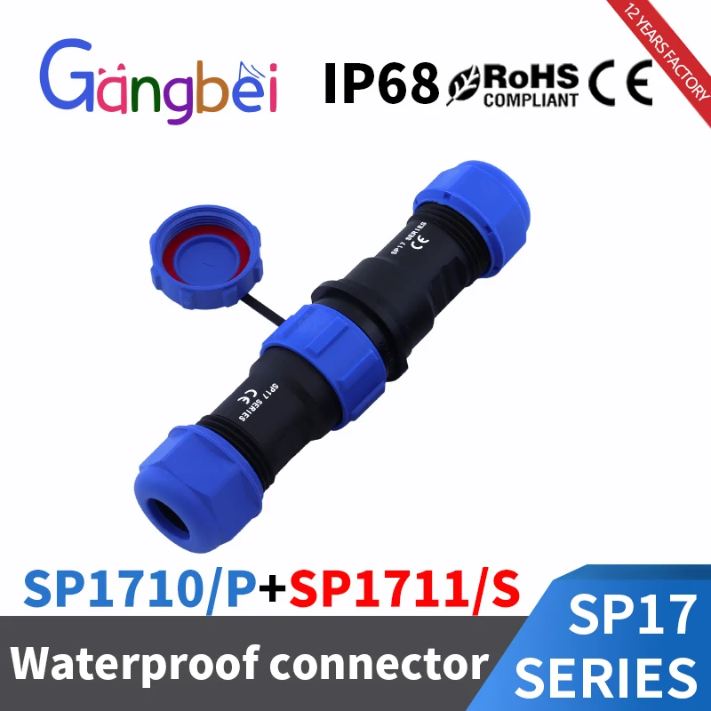 Gangbei Waterproof connector SP17 SP16 IP68 cable connector plug & socket Male and Female 2, 3, 4, 5, 7, 9, 10 Pin Docking