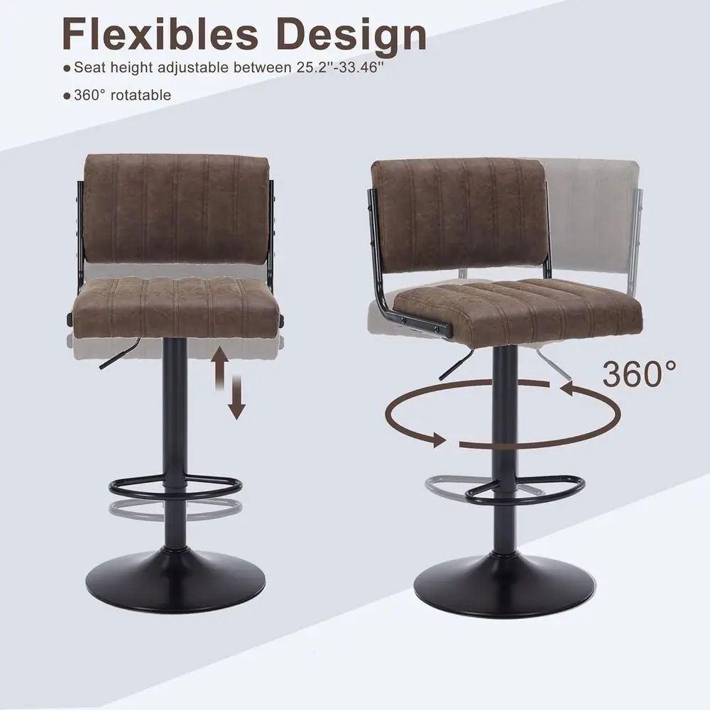 Juego de 2 taburetes de bar giratorios de cuero PU: sillas tapizadas de altura de mostrador con asiento ajustable y base duradera para cocina o ba