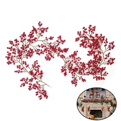 Artificial Red Berry Rattan Hanging Christmas Decoration Red Berry Decor For Home Fireplace Festivals Parties and Home Decor