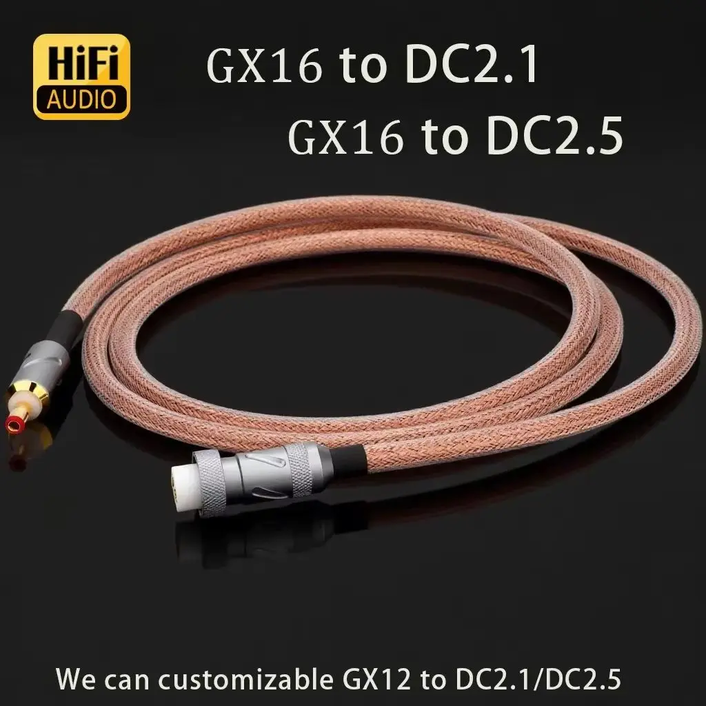 HIFI Pure Copper GX16-2P TO DC2.5 DC2.1 Cable GX12 to DC2.1 DC2.5 Phono Cable Amplifier Linear Power Supply Output Upgrade Line