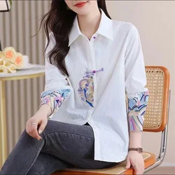 Retro Blouse Women's Shirt Embroidery Blouses Chinese Style Woman Clothes Shirts Laple Cardigan Top Casual Loose Female Shirt