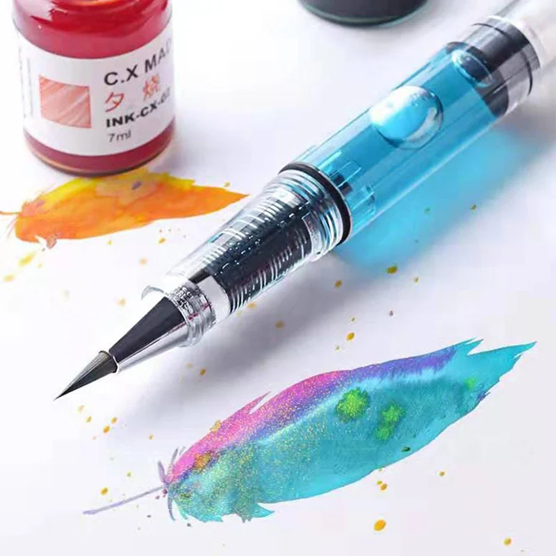 Imagem -04 - Portátil Transparente Caligráfico Escova Cabelo Weasel Ponta Macia Aquarela Escova Pen Tinta Recarregável Fonte Arte Desenho Canetas