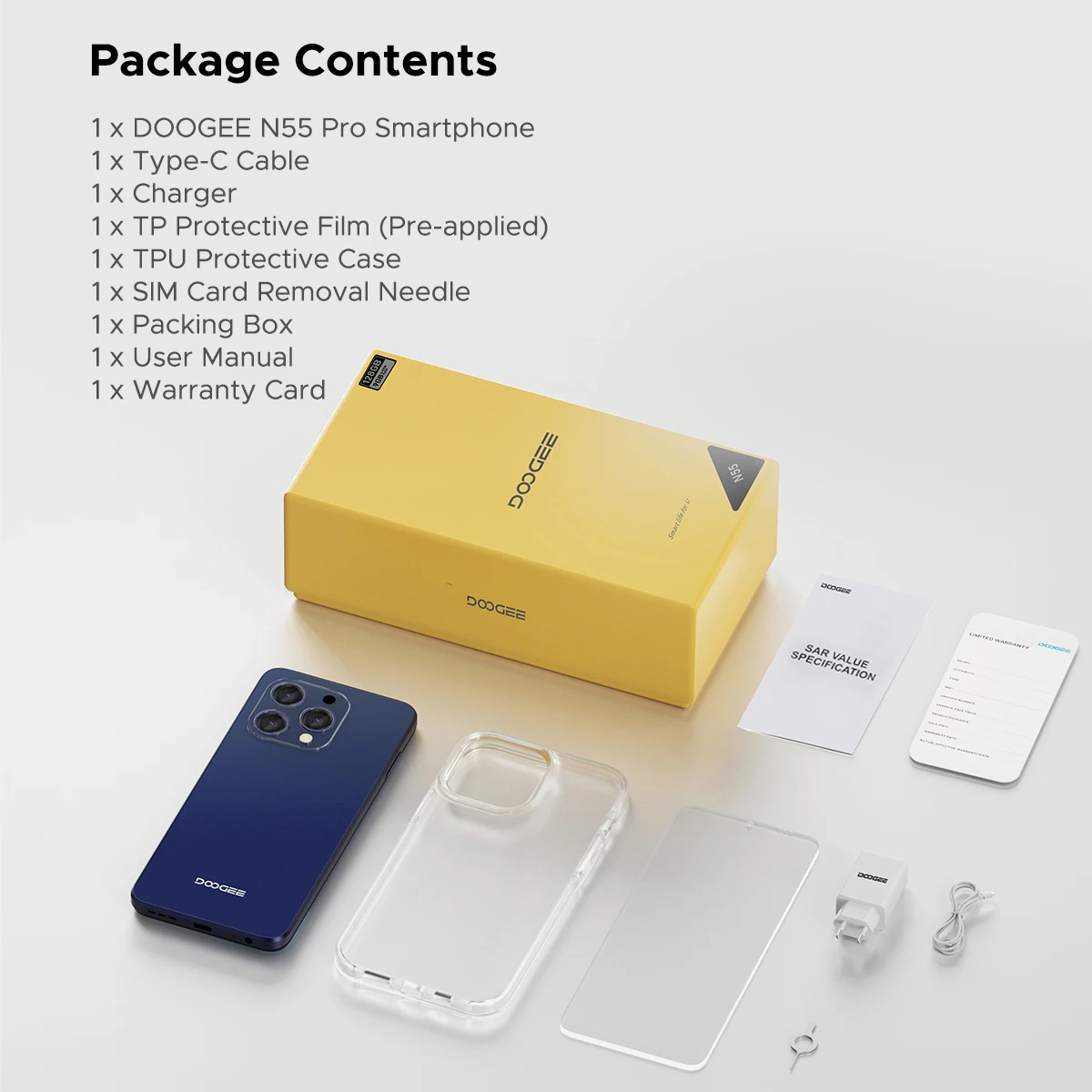 DOOGEE N55 Pro Android 14 Smartphone, 16GB(6+10) RAM 256GB ROM 5150mAh 6.56'' HD+ 90Hz 13MP Face Unlock 3.5mm Earphone Jack