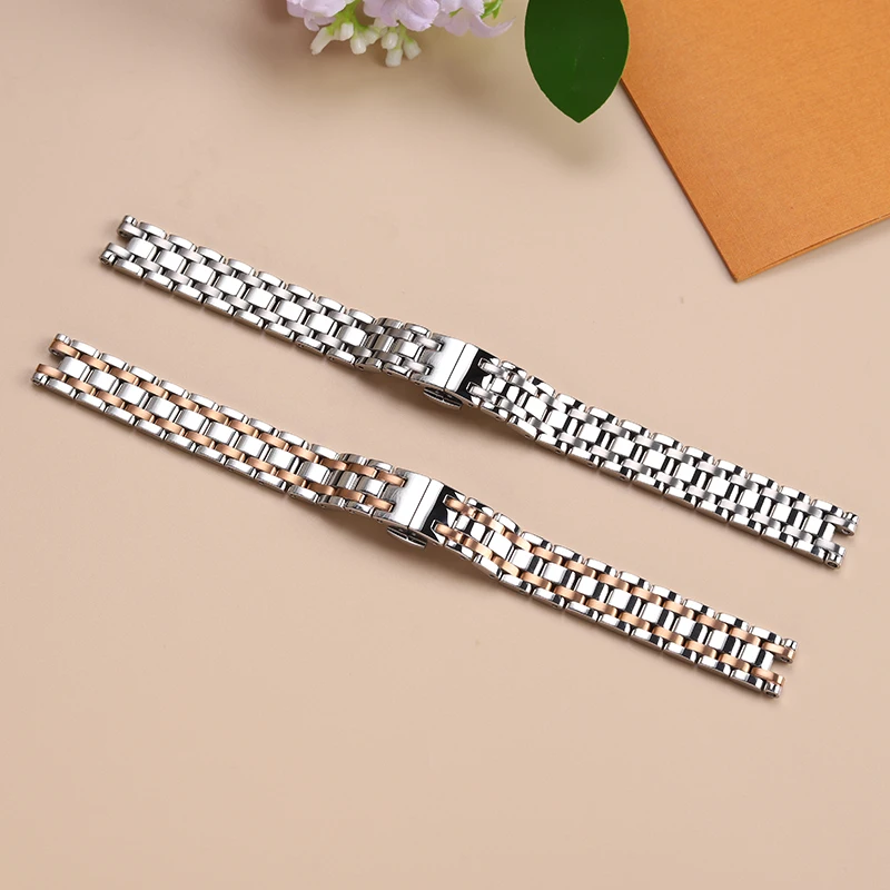 Ladies' Notch Stainless Steel Watch Strap For Tissot 1853 Little Beauty Series T126010 Quartz Watch Strap 4mm Notch 12-4mm Belt