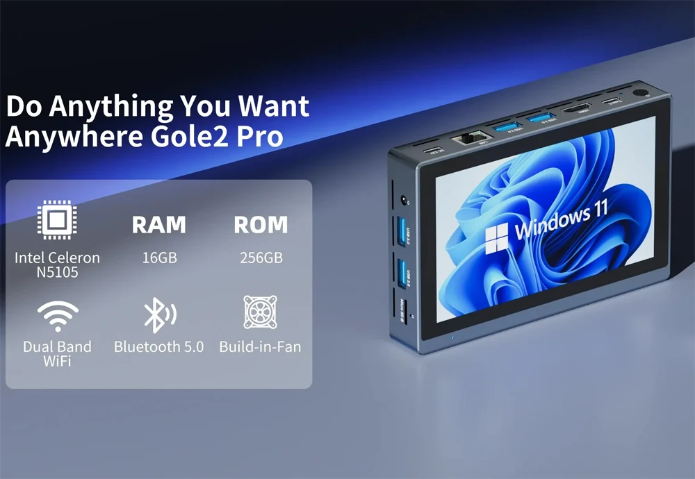 Gole 2 Pro Tablet Mini PC Windows 11 5.5 inch Touch Screen Desktop office/home Computer Fan Intel N5095 16GB+256GB+WIFI TV BOX