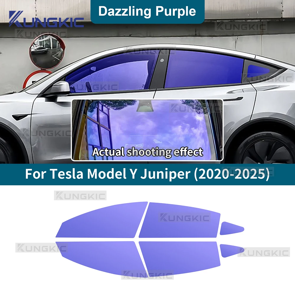 

60%VLT Фиолетовый для Tesla Model Y Juniper 2020-2025 Тонировочная пленка-хамелеон Автомобильное лобовое стекло Стекло Наклейка УФ-защита Солнце Солнечная