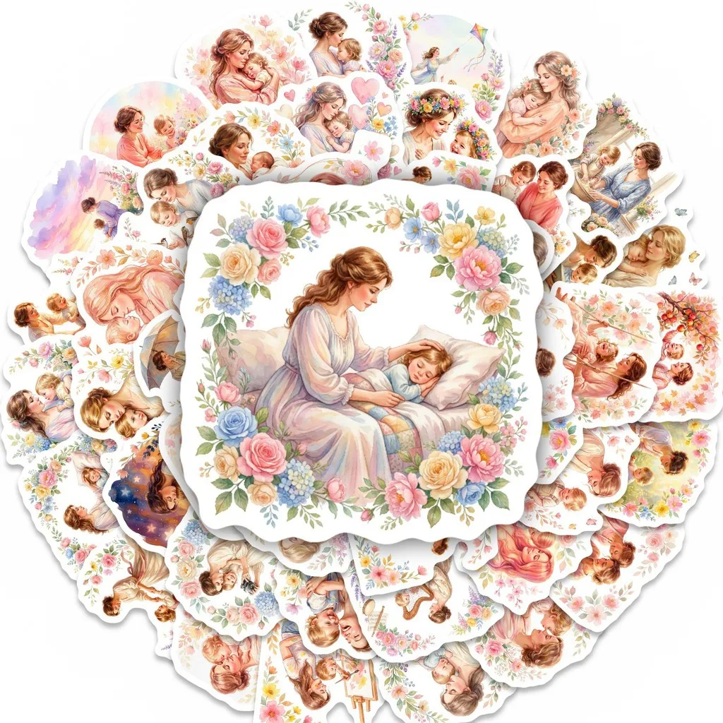 Watercolor Mother's Day Love Theme Stickers, 50 Pcs Floral Decals for Gift Wrapping & DIY Decor RecordingYourLife Store
