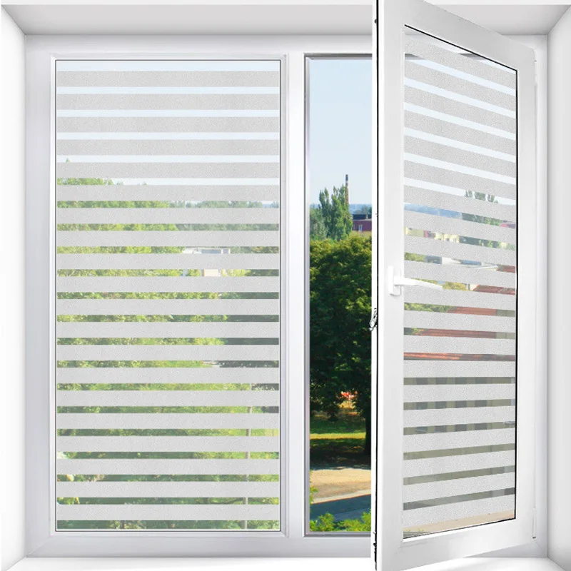 Película decorativa de vidrio esmerilado a rayas para ventana, pegatina de privacidad no adhesiva estática, protección UV, decoración de oficina y hogar