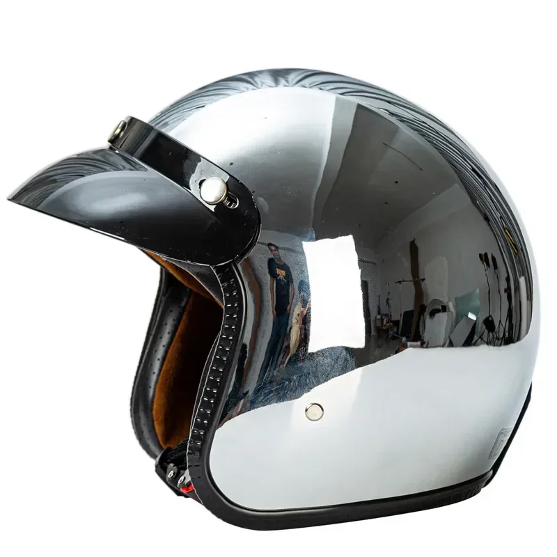 خوذة دراجة نارية فريدة من نوعها مطلية بالفضة مفتوحة الوجه خوذة كلاسيكية للدراجات النارية خوذة كروم فضية جيت موتو 3/4 نصف كاسكو