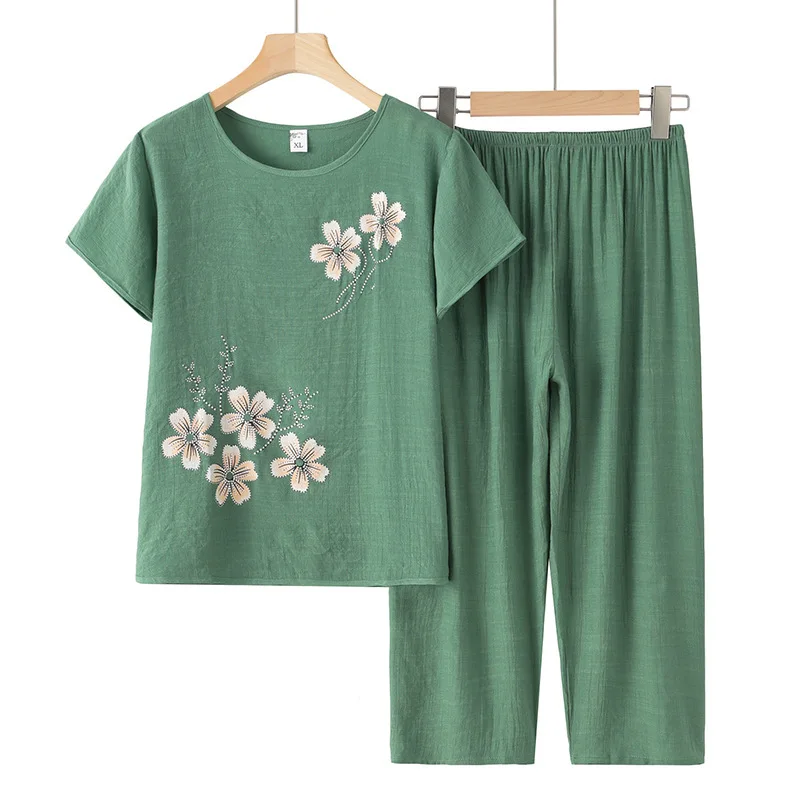 Grandma's Summer Set: Printed Two-Piece Outfit for Senior Women and Mothers—loose-Fitting Short-Sleeve Summer Clothing