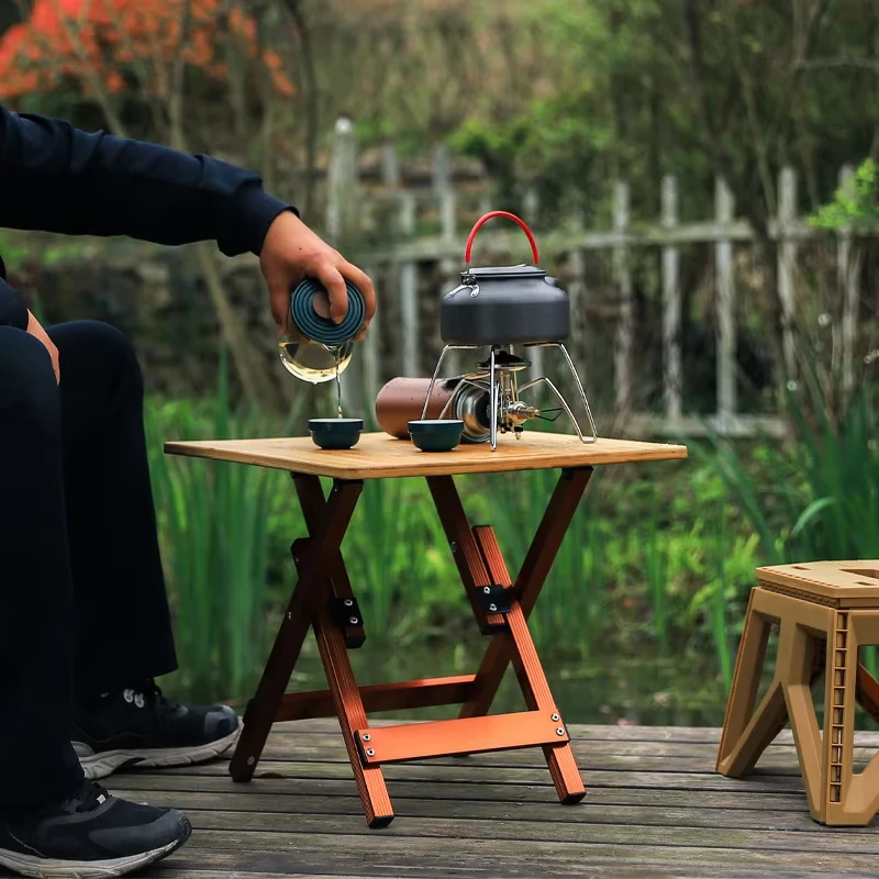 屋外アルミ合金折りたたみテーブル折りたたみ式バーベキューテーブルレジャー竹板テーブルポータブル木目ピクニックテーブル