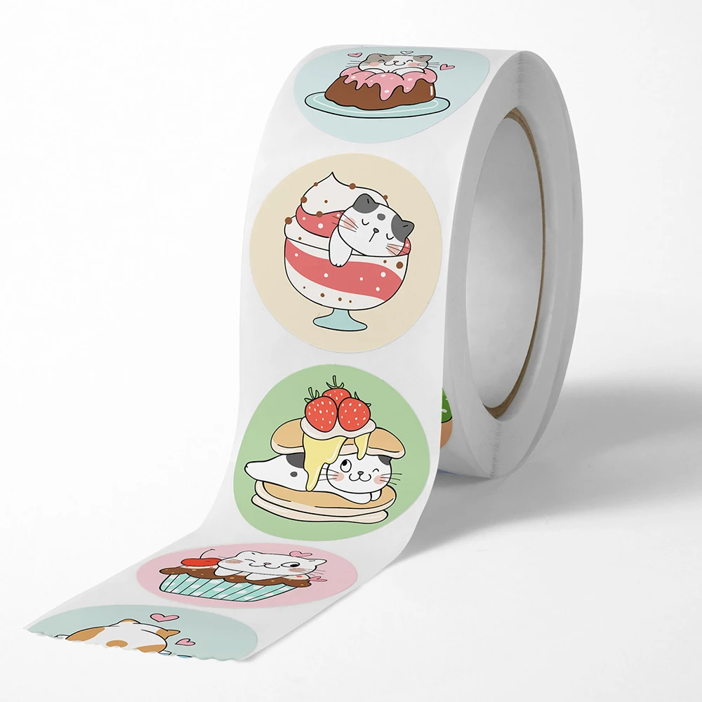 100-500pcs 만화 고양이 스티커 어린이를위한 라운드 접착 라벨 어린이 교사 상금 비즈니스 선물 포장 장식 스티커
