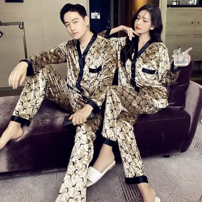 New Couple Velvet Pajamas Women Men Autumn Winter Sleepwear Long Sleeve Casual Nightwear Pyjamas Suit Home Clothes Sleep Set