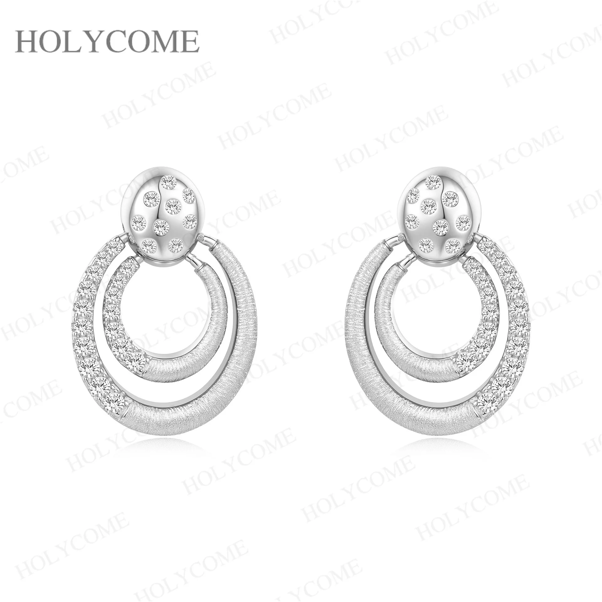 925 Sterling Silber Moissanit-Ohrringe für Damen mit Doppelreifen, gebürstetem Metall, eleganter Party-Schmuck – Detail 6