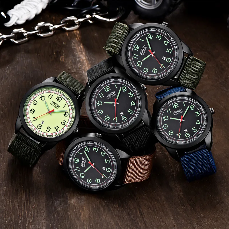 Men XINEW Brand Cheap Watches Students Fashion Nylon Band Military Sports Date Quartz Watch Erkek Barato Saat Reloj Hombre 2024