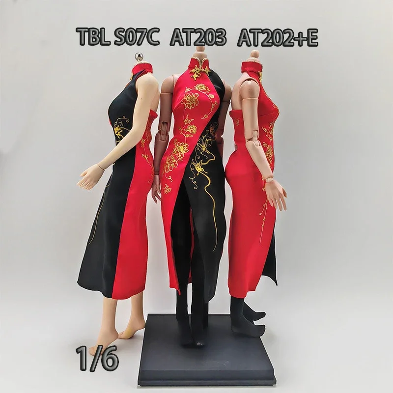 Female 1/6 Scale Colorblock Printed Slit Cheongsam Dress Doll Clothes for 12 Inch AccessoriesAction Toy Figures TBL Body