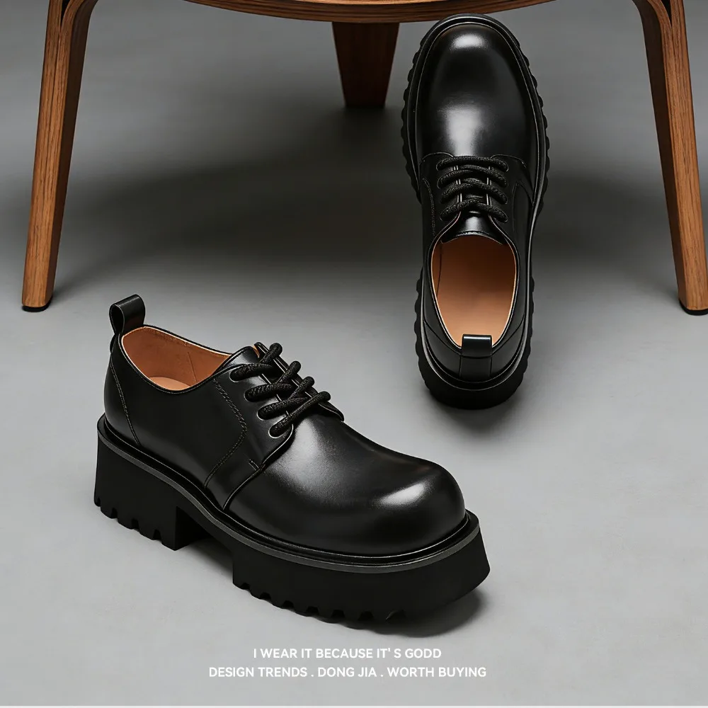 Men's Platform Oxford Shoes Genuine Leather Dress Shoes Lace Up Italian Mens Casual Shoes Luxury Brand Moccasins Loafers