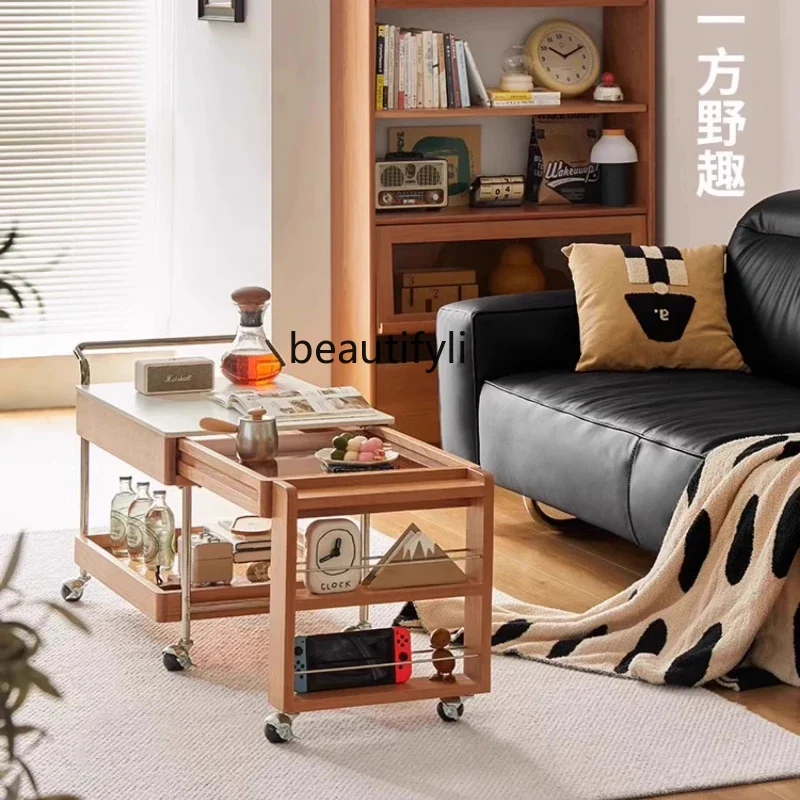 

Medieval style removable retractable solid wood sofa coffee table living room creative tea table edge table6239