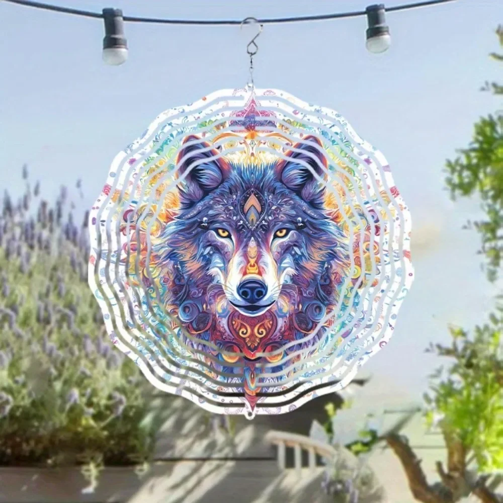 CIFBUY Wind Chimes Fox 360 Rotating Metal Garden Spinner Vibrant Blue Purple Hanging Ornament Decor for Patio Yard Lawn