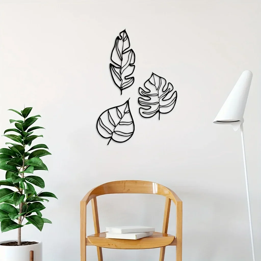 3pcs Crafts Metal Leaf Home Wall Pediments, Decor Wall Art, Three Leaves Wall Decor, Suitable Children's Room Kindergarten