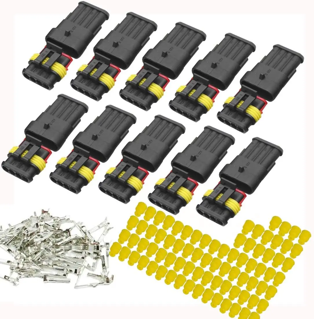 1/2/3/4 pin connector kit, 10 Kit Car Auto Electrical Connectors Series Terminals Water Resisted for Car, Truck, Boat
