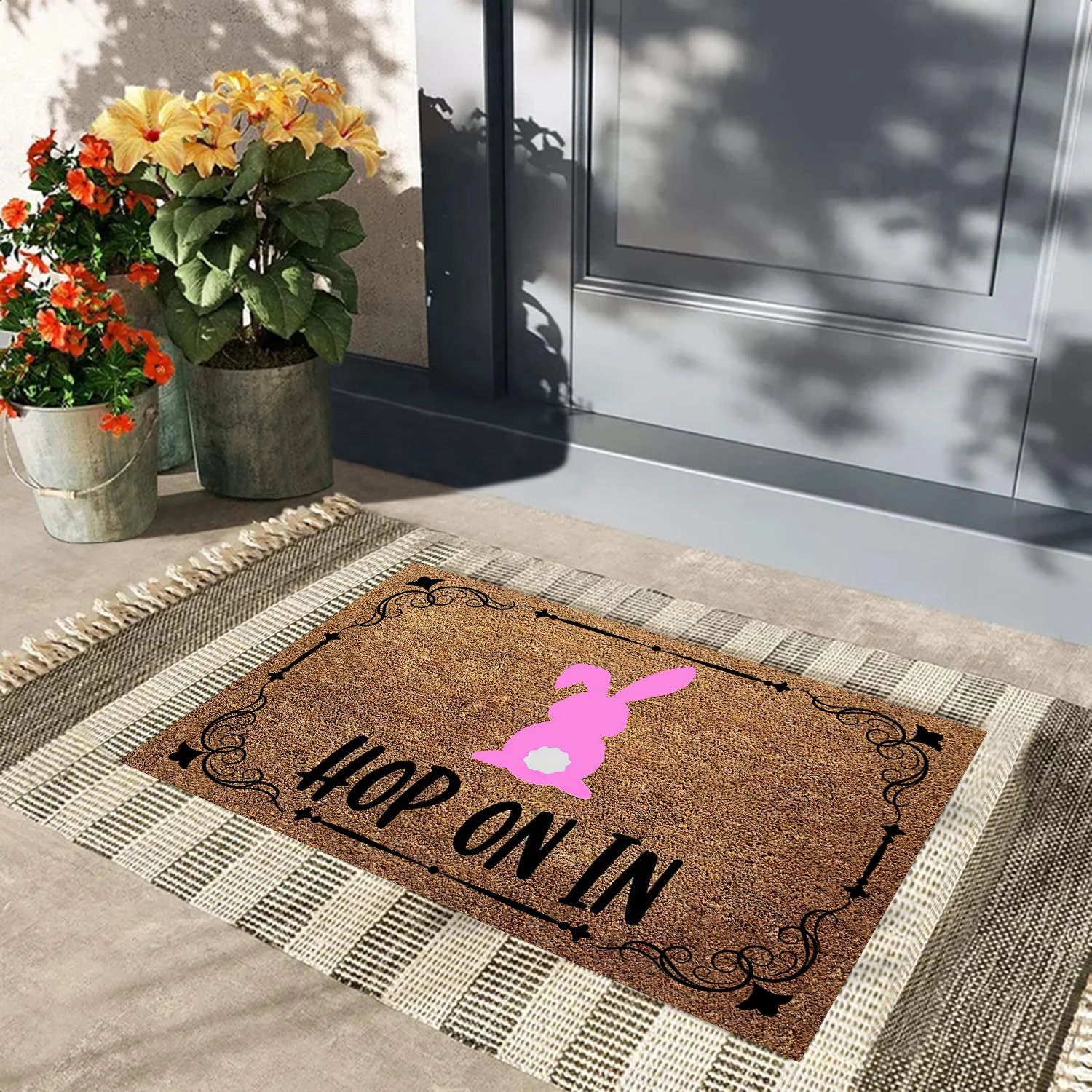 Hop On In EasterDoormat en caoutchouc salle de bain cuisine tapis jardin Garage porte tapis de sol tapis antidérapant tapis d'entrée