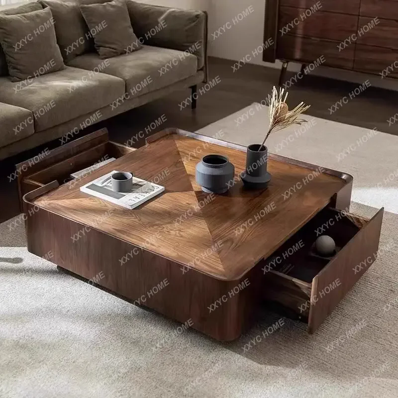 AA Solid wood square coffee table minimalist antique small apartment coffee table can store furniture modern and simple