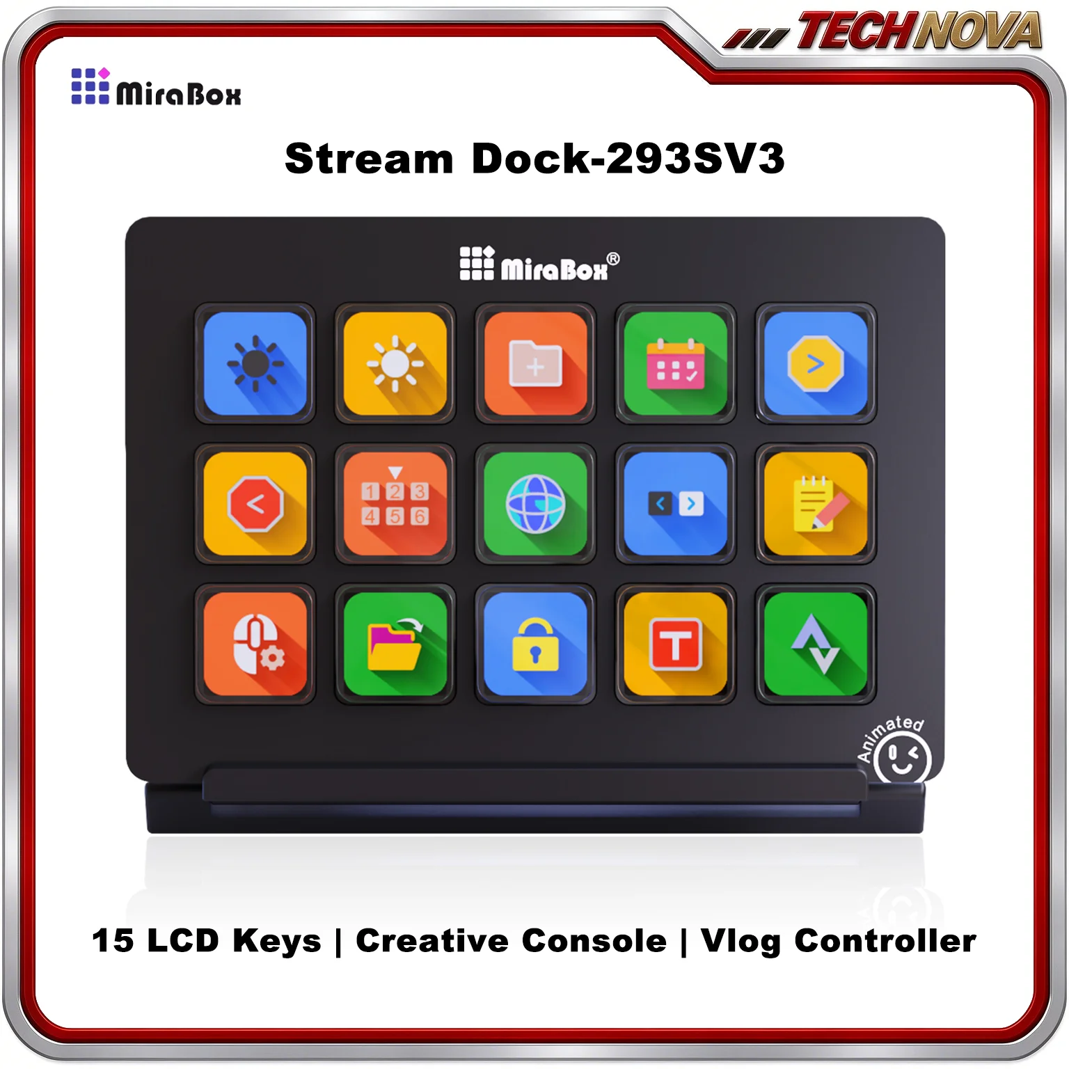 Mirabox 293 V3 Stream Deck Keypad Creative Console 15 LCD Keys GIF Icons USB C for Vlog Content Creation Live Streaming Keyboard