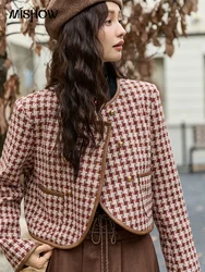 MISHOW Red Plaid Tweed Jacket Women Vintage Single Breasted O-neck Tops 2024 Fall Fashion Coat French Fragrant Jacket MXD45W0440