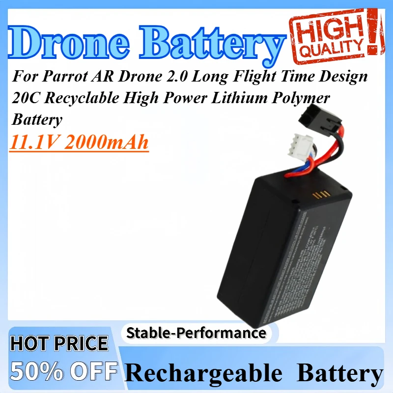 

11.1V 2000mAh For Parrot AR Drone 2.0 Long Flight Time Design 20C Recyclable High Power Lithium Polymer Battery