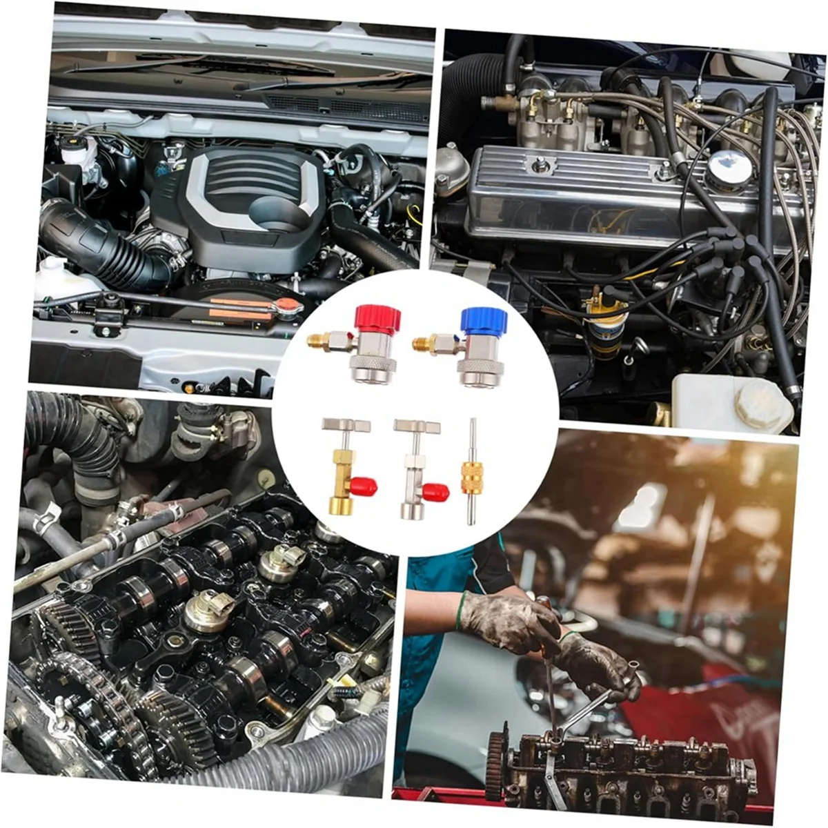 طقم شحن مبردات ABNJ Automotive R134a مع صمام صنبور الخزان، قارنة توصيل سريعة وأداة إزالة قلب الصمام
