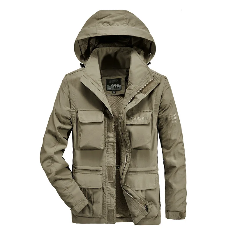 Cortavientos con capucha para hombre, chaqueta de trabajo de calidad, impermeable, transpirable, con manga extraíble, para deportes al aire libre, 2024