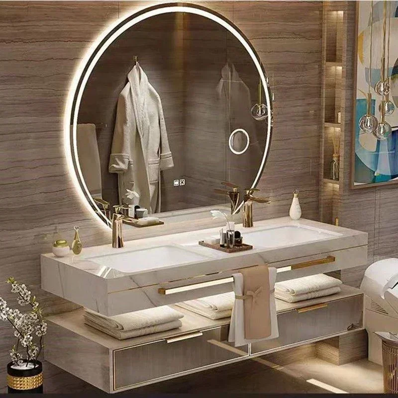 Tocador de baño flotante con espejo inteligente, mueble de fregadero doble de cerámica, moderno, nuevo