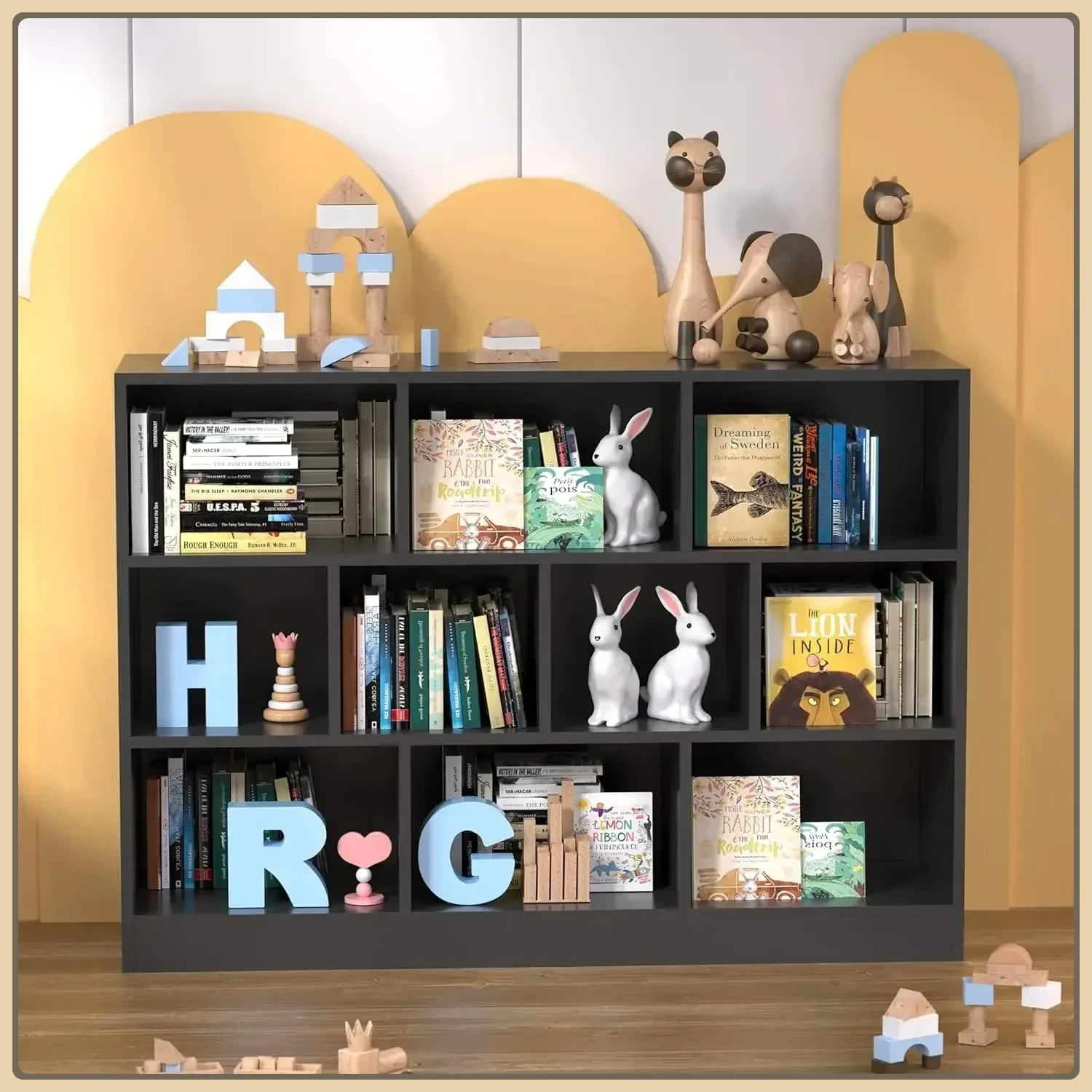 [XMSJ]Black Bookshelf, 3-Tier Open Shelf Bookcase, 10 Cube Storage Organizer with Anti-Tilt Device for Bedroom, Living Room