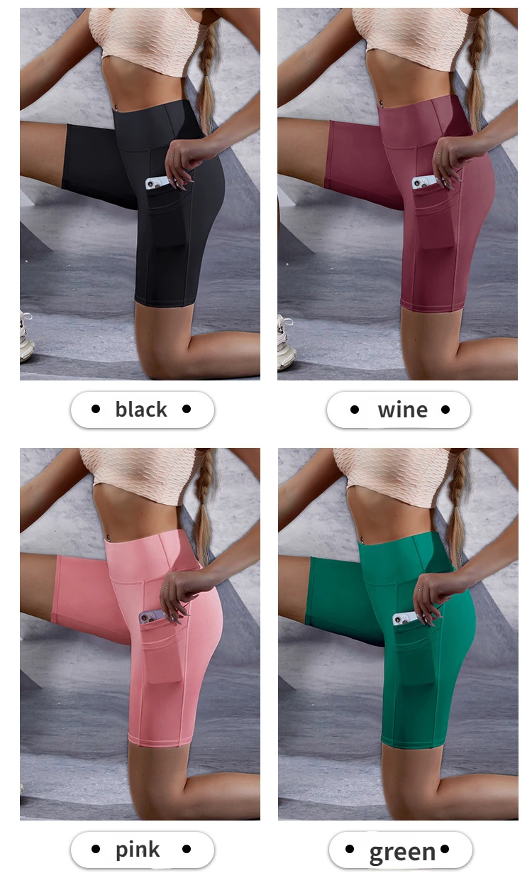 Doppelte Tasche Sport Shorts Frauen Elastische Dünne Shorts Gym Übung Laufen Hohe Taille Shorts Mehrfarbige Yoga Fitness Shorts – Detail 4