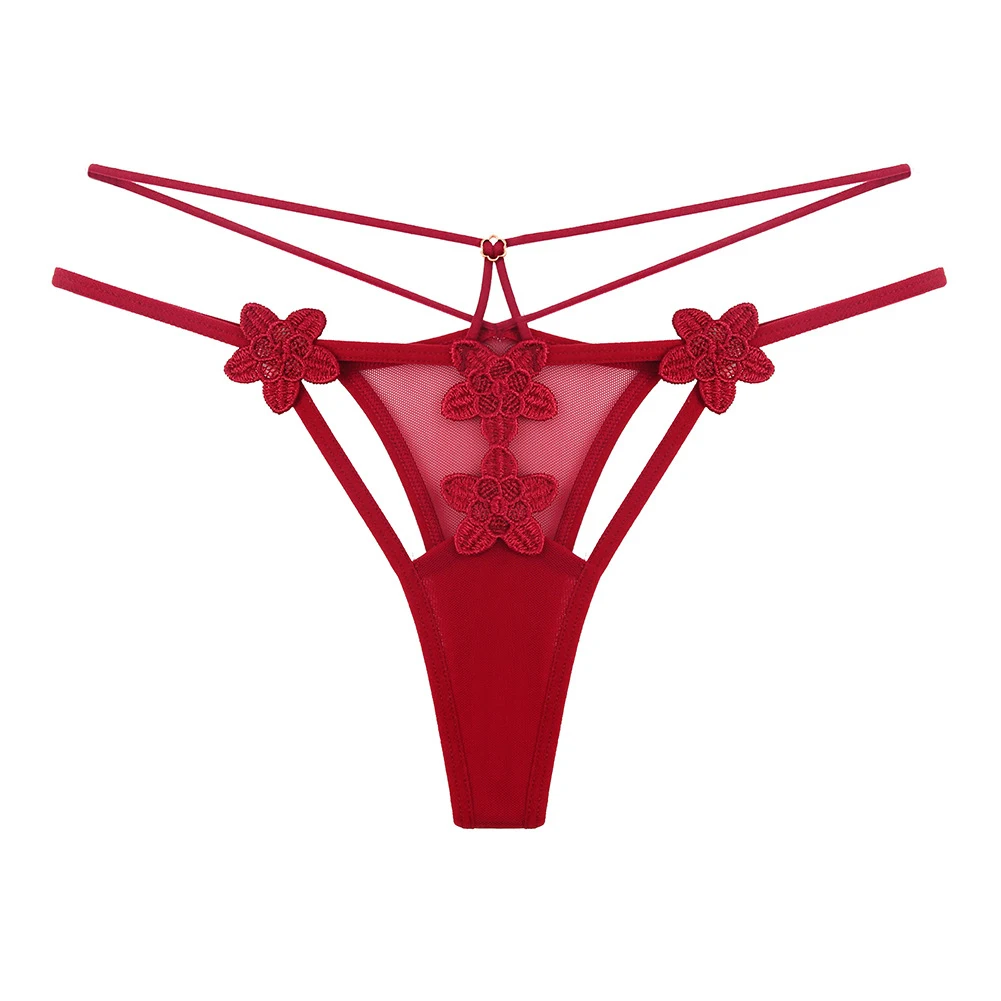 Sexy Frauen G-string Floral Stickerei Mesh Unterwäsche Transparent Hohl Tanga Niedrige Taille T-back Höschen Verführung Erotische Dessous