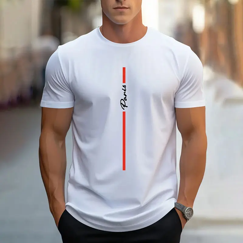 New Summer Simple Printing Short-Sleeved Men\'s Round Neck Large Size T-Shirt Tops Casual Breathable Mens Street Photography Tops