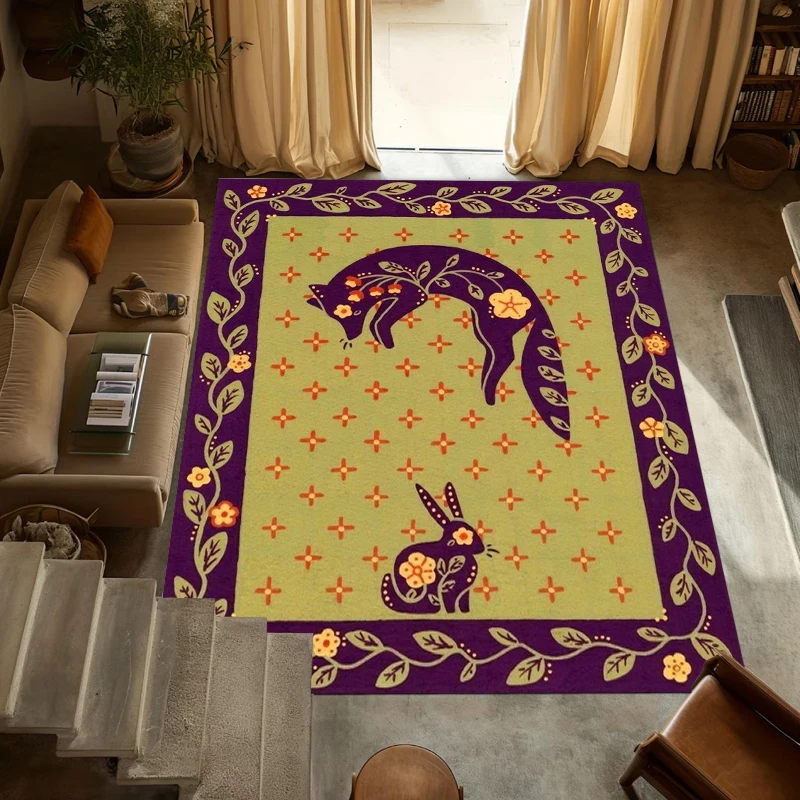 Folk Art Deer Floral Printed Area Rug Anti Slip Floor Mat Home Decor for Living Room Bedroom Cottage Interior - view 3