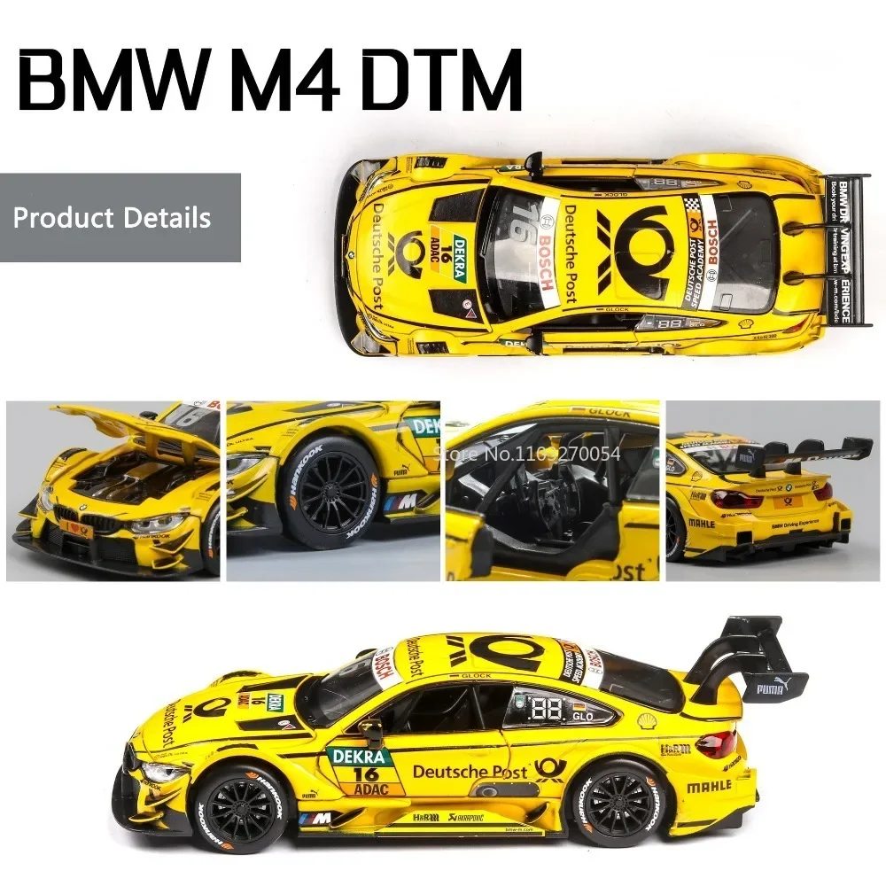 Maßstab 1:32 BMW M4 Auto-Spielzeugmodell, Druckguss-Legierung, Rennwagen, 3 Türen geöffnet, Ton, Licht, Rückziehfahrzeug, Sammlerstück für Jungen, Geschenke