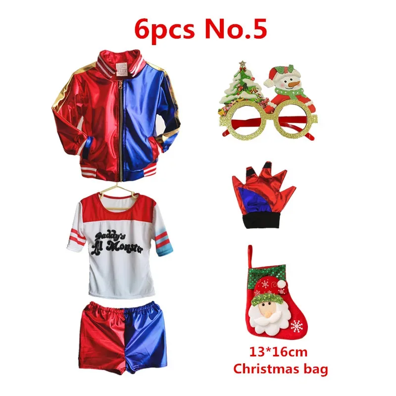 

CyAdvanced Embroidery Jacket Kids Girls Harleen Quinzel Cosplay Costumes Fantasia Arlequina Party T-shirt Clothes