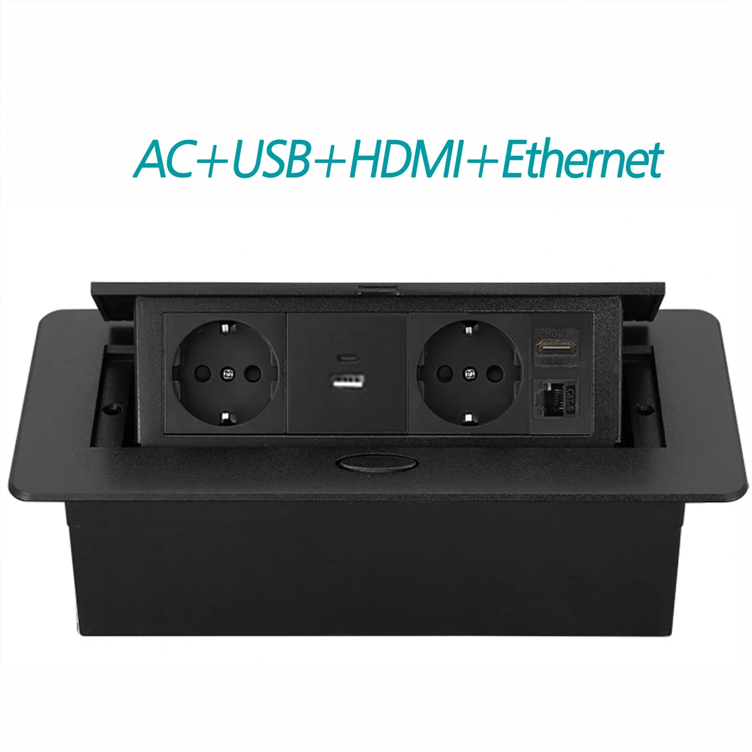 FUNAYA15A EU KR Pop Up Desktop Socket Built-in Table Outlet with USB Type C HDMI Ethernet Countertop Power Recessed Sockets