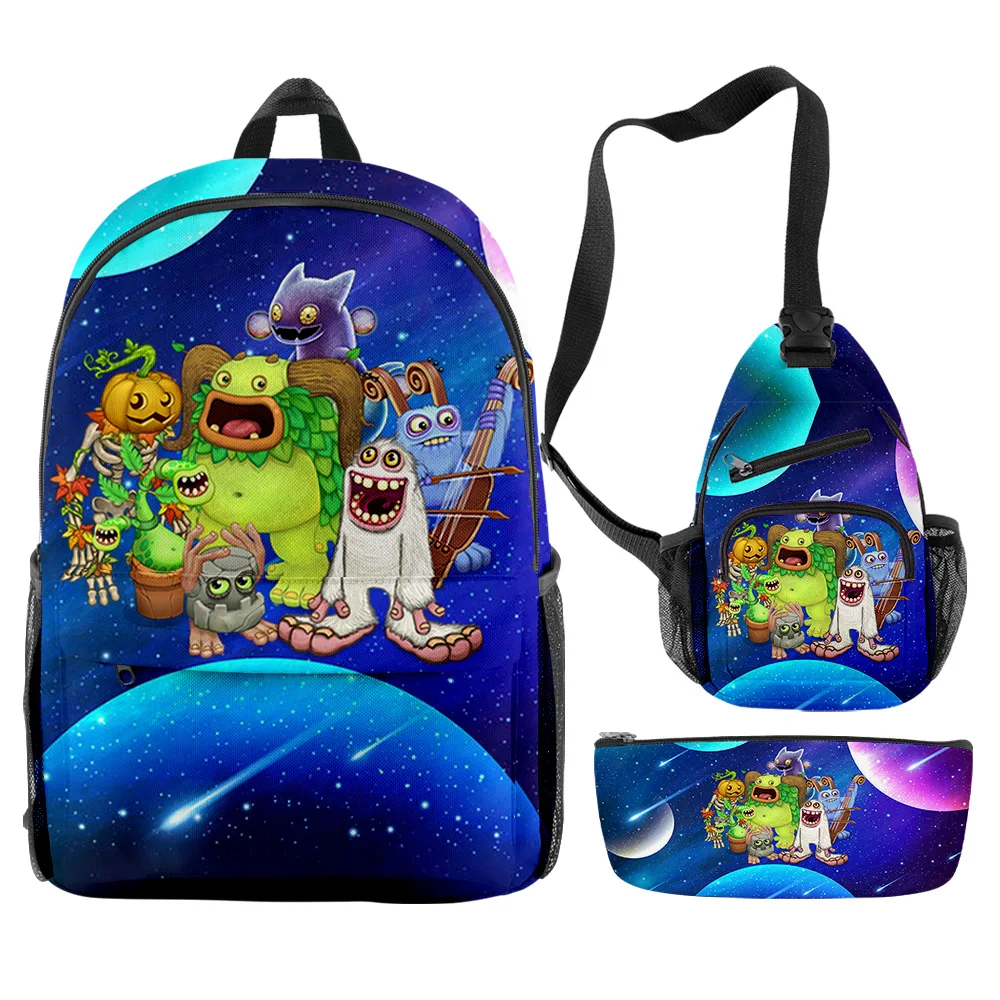 

Classic Popular Funny my singing monsters 3D Print 3pcs/Set pupil School Bags Travel Laptop Backpack Chest Bag Pencil Case