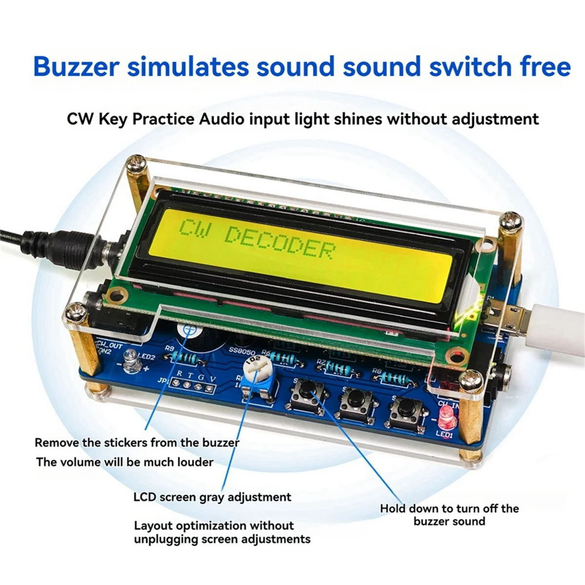 CW Morse Code Decoder Bulk Circuit Board Wireless Transmitter Receiver DIY Welding Practice Electronic Manufacturing Kit