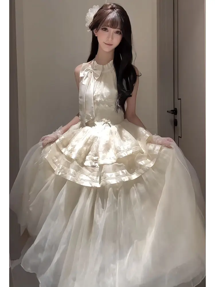اليابانية الحلو لوليتا نمط المرأة فستان الرسن القوس أكمام الشاش المرقعة فساتين Kawaii فتاة Y2k الجمالية الجرونج Vestidos #5